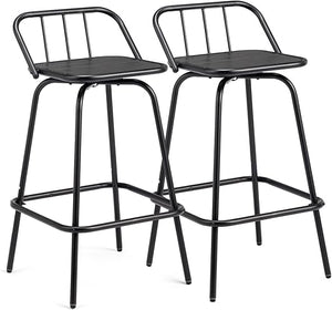 Outdoor Swivel Bar Stools 30 Inch, Set of 2 – Metal Barstools with Backrest & Footrest, 360° Rotating