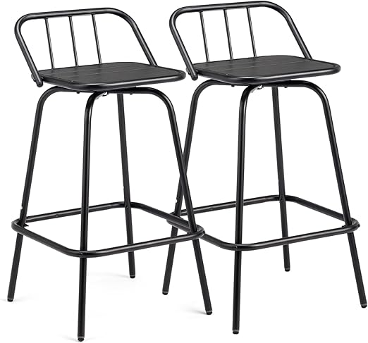 Outdoor Swivel Bar Stools 30 Inch, Set of 2 – Metal Barstools with Backrest & Footrest, 360° Rotating
