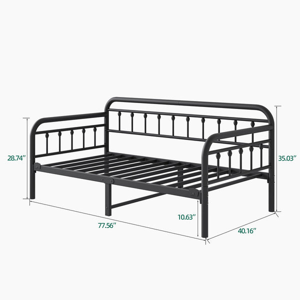 BOFENG Metal Daybed Frame Twin Size,Sofa Bed Frame with Strong Steel Slats Support Platform Furniture,Mattress Foundation,Noise Free,Easy Assembly,Black Twin Daybed