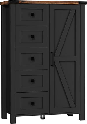 5-Drawer Dresser with Barn Door & Adjustable Shelves