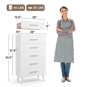 Tall Dresser with 5 Drawers – White