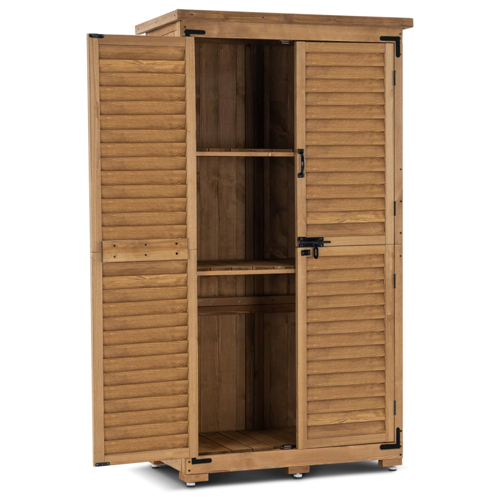 Outdoor Wood Storage Cabinet with Lockable Doors – 63 Inch Vertical Garden Shed