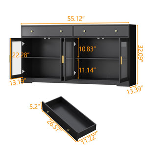 55" Sideboard Buffet Cabinet with LED Lights & Glass Doors