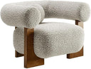 Boucle Accent Armchair with Pillow & Wood Legs