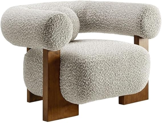 Boucle Accent Armchair with Pillow & Wood Legs