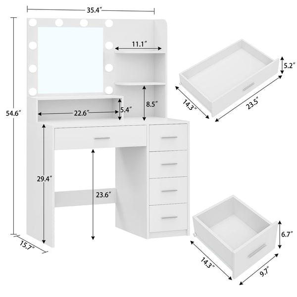 Makeup Vanity Desk with Lighted Mirror & Drawers