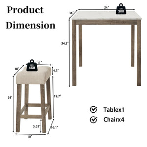 34'' Square Bar Table Set with 4 Chairs