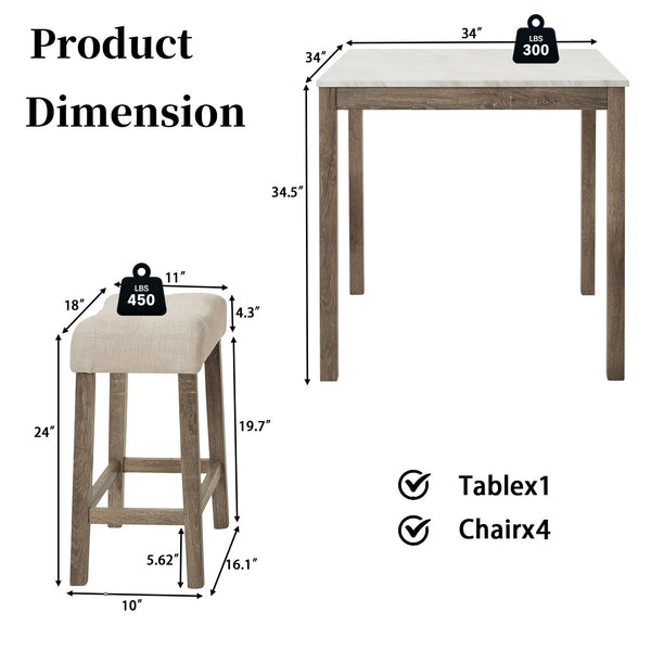 34'' Square Bar Table Set with 4 Chairs
