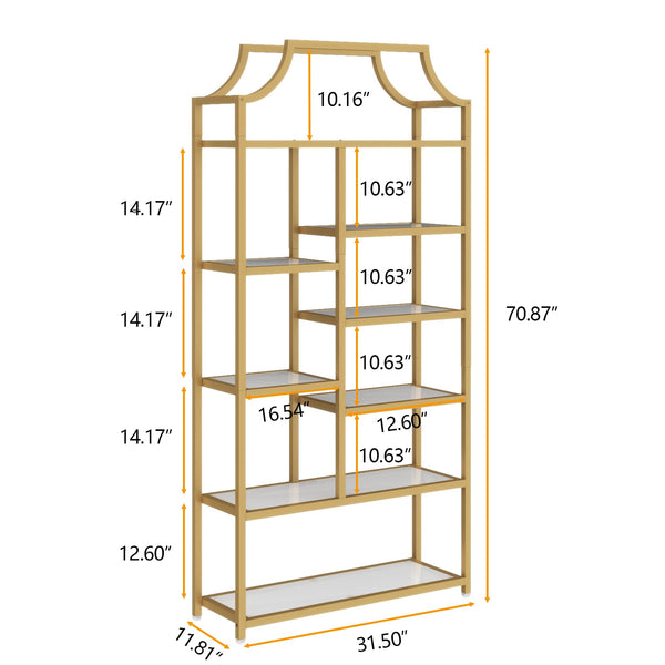 8-Shelf Tempered Glass Etagere Bookcase – Gold