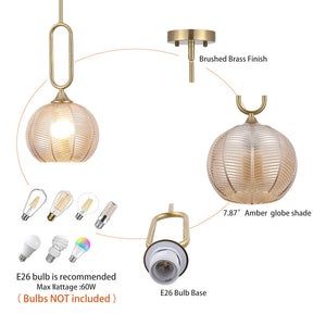 Amber Globe Pendant Light with Brushed Brass Rods