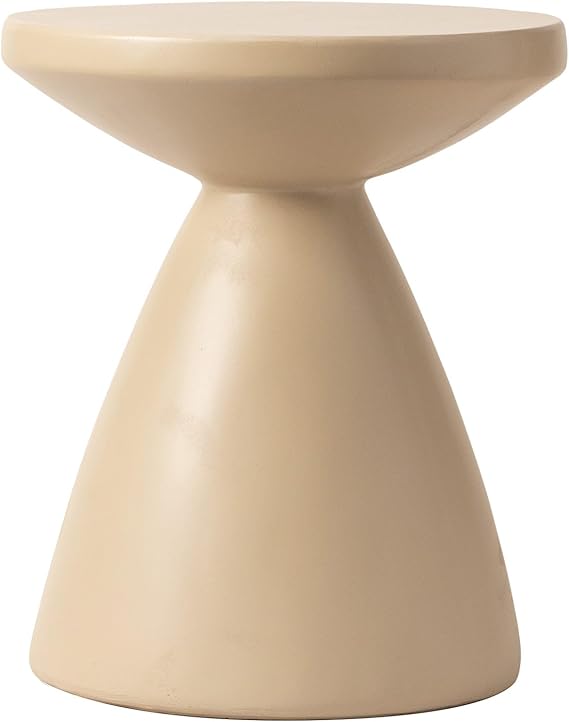 Round Fiberstone Side Table with Hourglass Pedestal Base – Indoor & Outdoor Accent Table