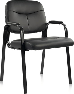 Waiting Room Chairs No Wheels Set of 4 – Leather Reception Guest Chairs with Padded Arms