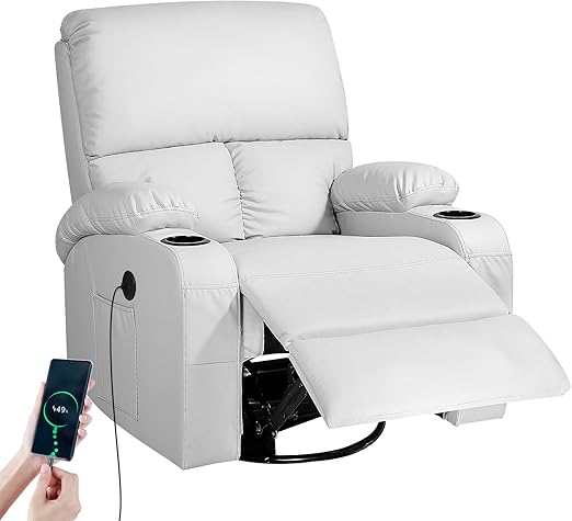 Swivel Rocker Recliner Chair with Massage, Heat & USB Charging