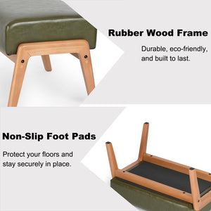 Ottoman Foot Stool with Faux Leather Cushion and Rubberwood Frame