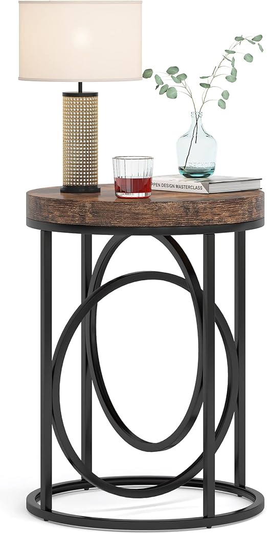 Round End Table with Gold O-Shaped Base