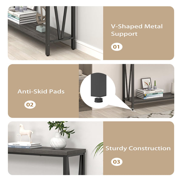 Narrow Console Table with 2-Tier Shelves | Industrial Entryway & Sofa Table