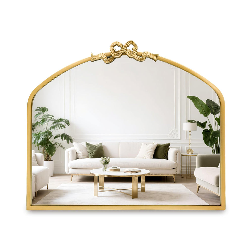 Vintage Arched Bow Wall Mirror – Gold Metal Frame