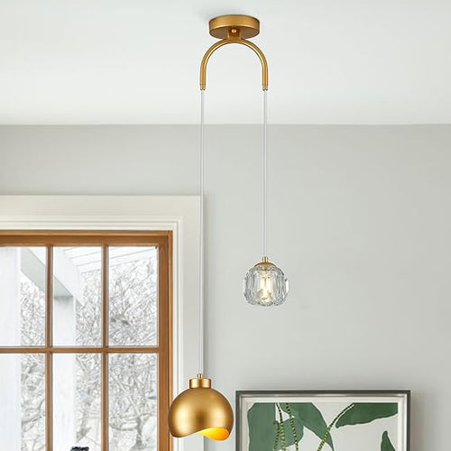 2-Light Crystal Pendant Light with Globe Metal Shade
