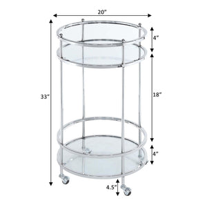 2-Tier Round Glass Bar Cart with Wheels