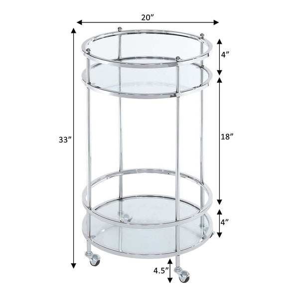 2-Tier Round Glass Bar Cart with Wheels