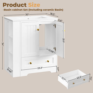 30-Inch Bathroom Vanity with Ceramic Sink and Side Storage
