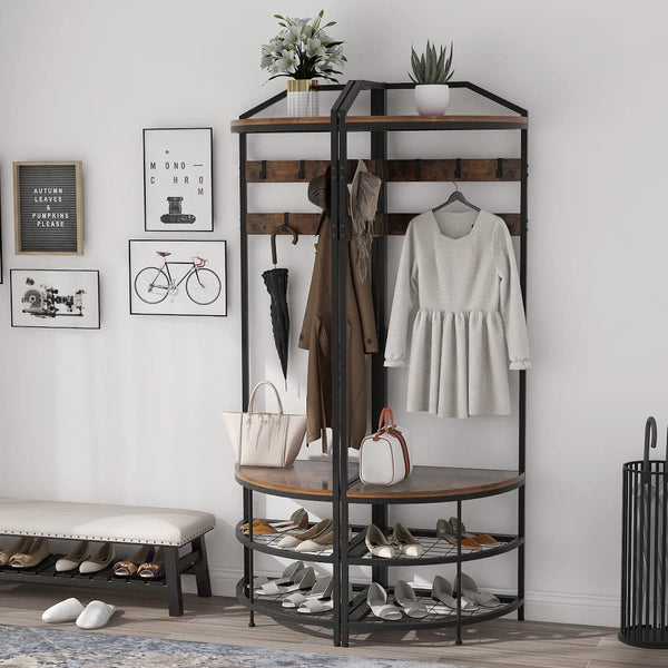 Corner Hall Tree with Shoe Bench & Coat Rack