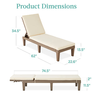 Outdoor Chaise Lounge Chair with Adjustable Backrest & Cushion