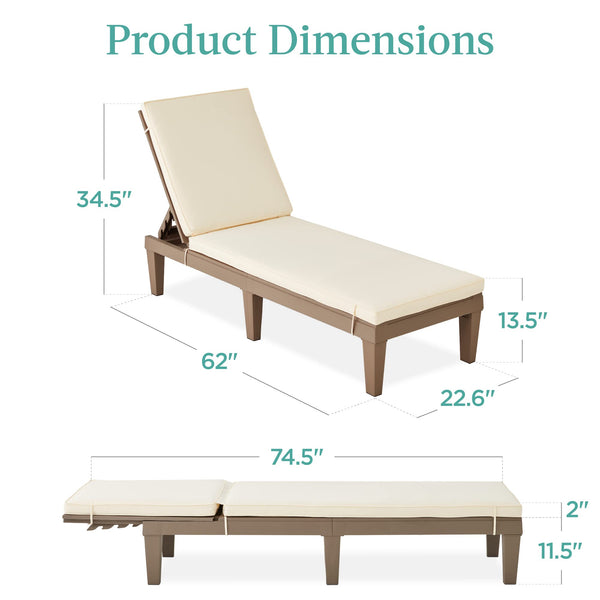 Outdoor Chaise Lounge Chair with Adjustable Backrest & Cushion