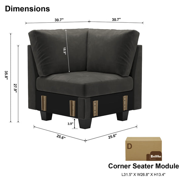 Velvet Corner Seat Module for Modular Sectional Sofa