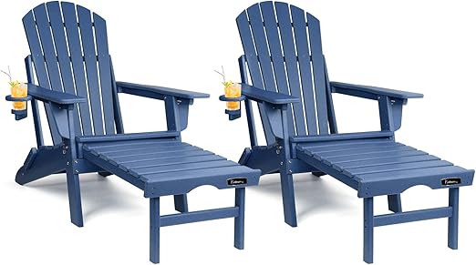Adjustable Folding Adirondack Chair with Ottoman & Cup Holder
