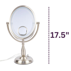 Oval LED Lighted Makeup Mirror with 10X, 1X & 15X Magnification – Nickel Finish