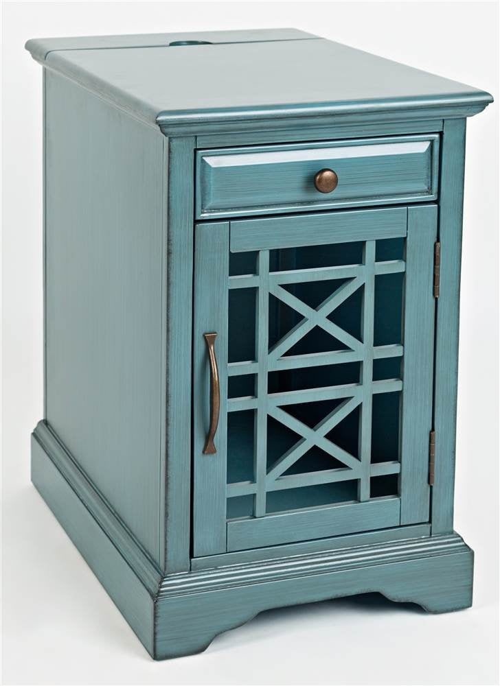 Farmhouse End Table with USB Charging Station – Narrow Nightstand for Bedroom & Living Room