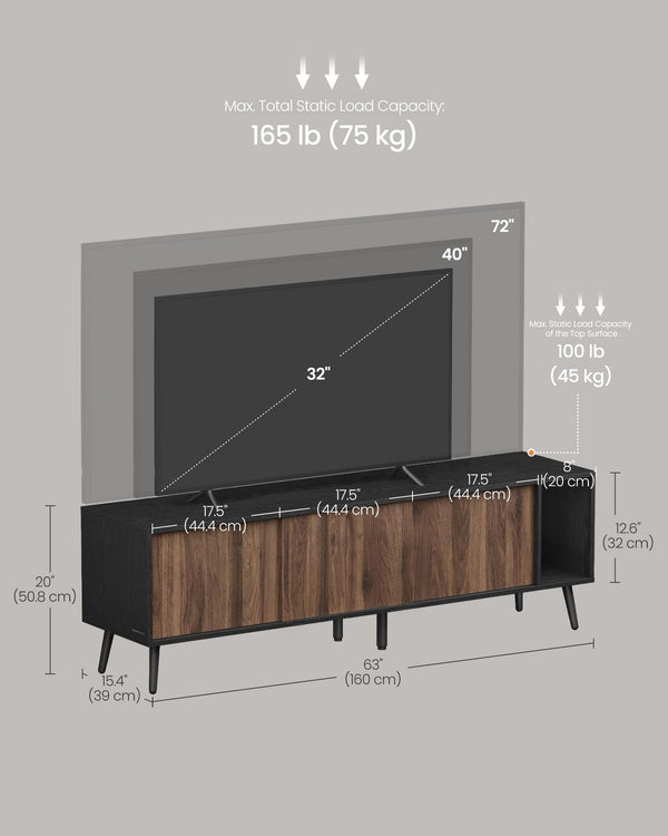 63-Inch TV Stand with Sliding Doors & Storage