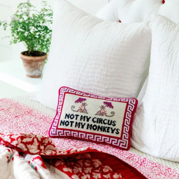 Needlepoint Decorative Throw Pillow – Wool Embroidered Accent, 10" x 14"