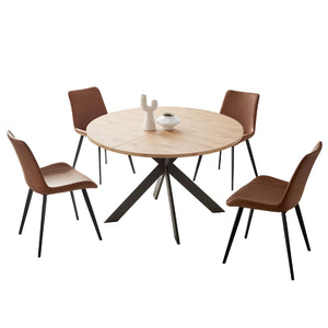 46.4" Round Dining Table Set for 4-6 – Steel Legs, Upholstered Chairs