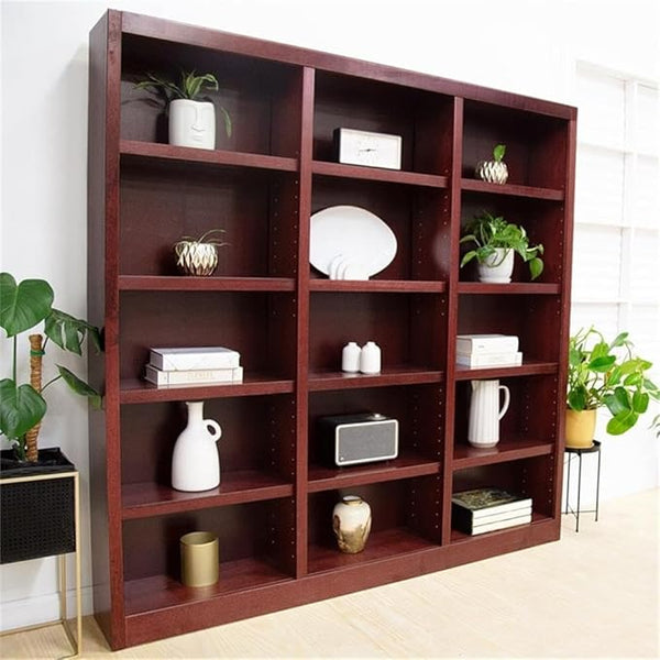 72" Triple Wide Wood Bookcase – 15 Shelves