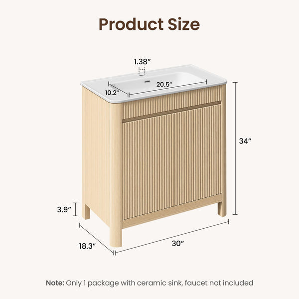 30" Freestanding Bathroom Vanity with Ceramic Sink