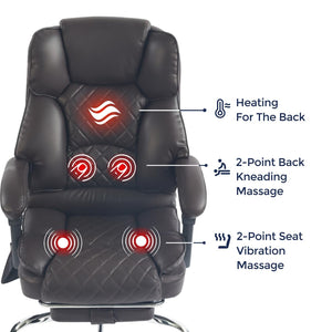 Ergonomic Massage Office Chair with Heat & Kneading | Reclining Executive Desk Chair with Footrest