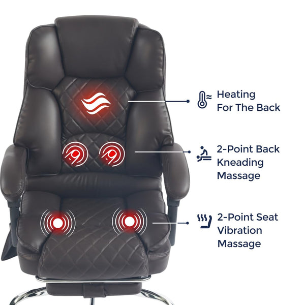 Ergonomic Massage Office Chair with Heat & Kneading | Reclining Executive Desk Chair with Footrest