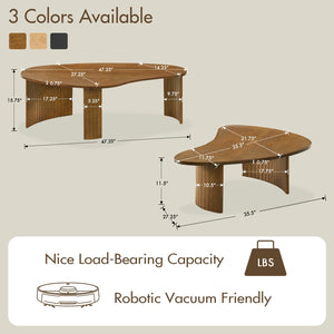 Nesting Coffee Tables Set of 2 – Oval Mid-Century Modern with Fluted Legs