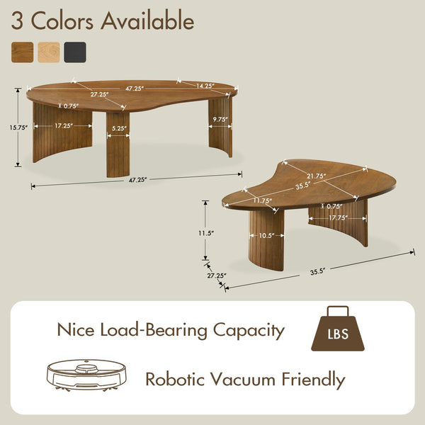 Nesting Coffee Tables Set of 2 – Oval Mid-Century Modern with Fluted Legs