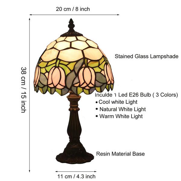 Tiffany Style Stained Glass Table Lamp with Pink Tulip Pattern