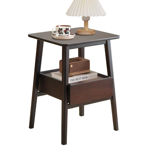 Mid-Century Modern Bamboo Nightstand with Drawer & Open Shelf