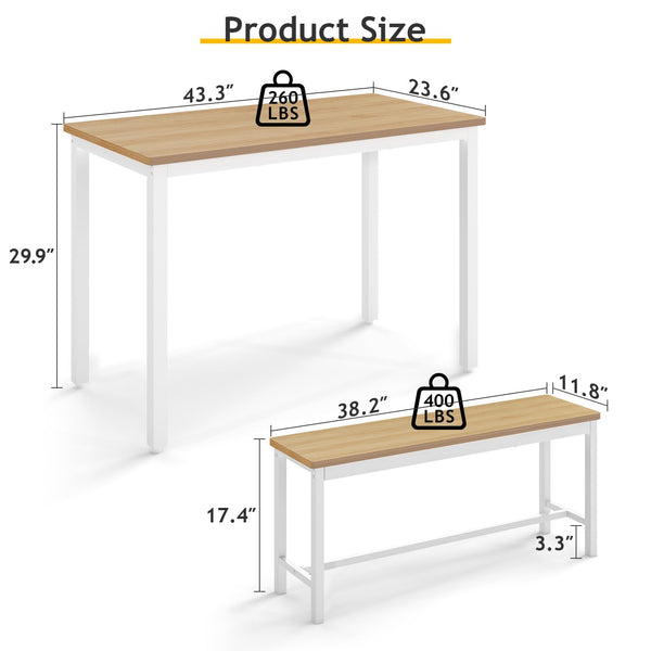 4-Person Dining Table Set with 2 Benches