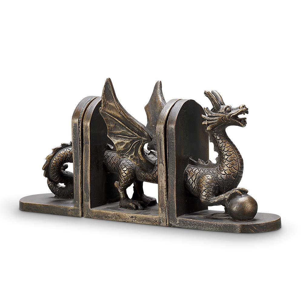 Dragon Bookend Set – Cast Resin, Bronze Finish