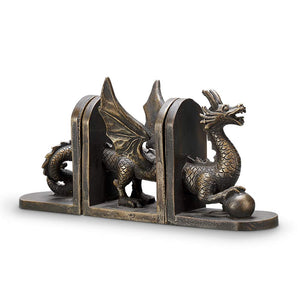 Dragon Bookend Set – Cast Resin, Bronze Finish