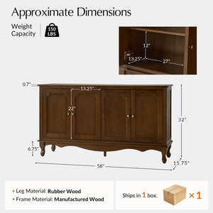 58" Farmhouse Buffet Cabinet Sideboard with 4 Doors and Adjustable Shelves