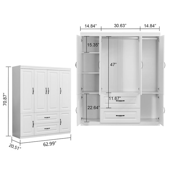 4-Door Armoire Wardrobe with Drawers & Shelves