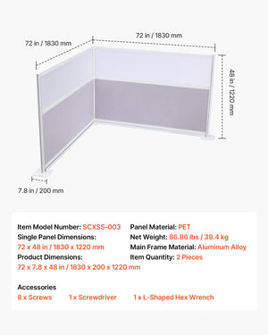 2-Pack Freestanding Office Partition with Frosted Acrylic Windows