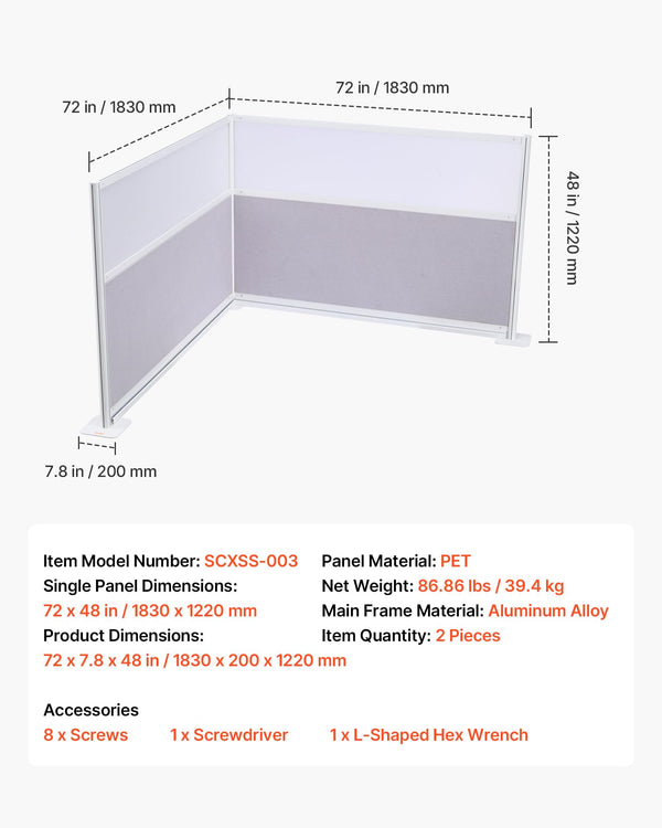 2-Pack Freestanding Office Partition with Frosted Acrylic Windows